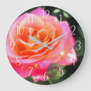 Pretty Pink and Orange Rose Macro Photo  Large Clock
