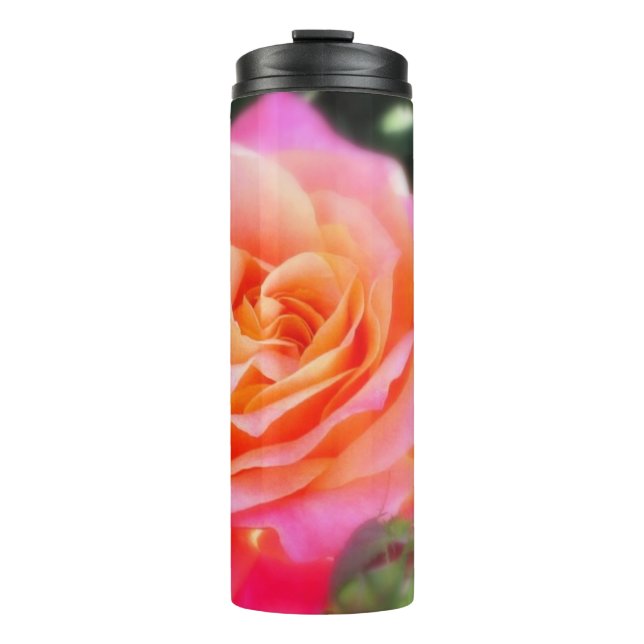Pretty Pink and Orange Rose Macro Photo   Thermal Tumbler (Front)