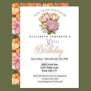 Pretty Pink and Orange Tulip 30th Birthday Invitation