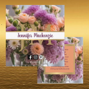 Pretty Pink and Peach Purple Rose AI Generated Square Business Card