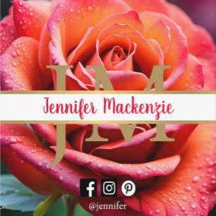 Pretty Pink and Peach Rose AI Generated Square Business Card