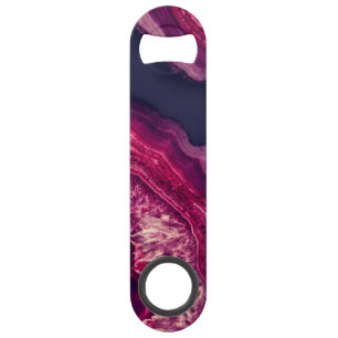 Pretty Pink and Purple Agate Geode Stone on Blue Bar Key