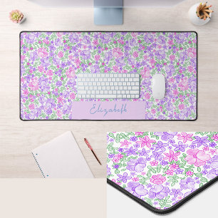 Pretty Pink and Purple Floral Custom Name Desk Mat