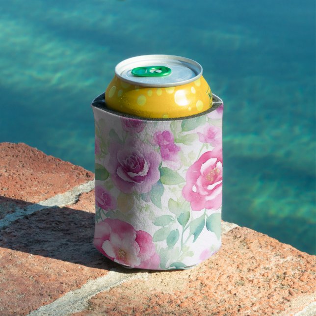 Pretty Pink and Purple Floral Pattern Can Cooler (In Situ Pool)