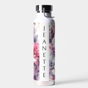 Pretty Pink and Purple Floral Personalized Water Bottle
