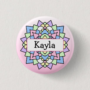 Pretty Pink and Purple Mandala 1 Inch Round Button
