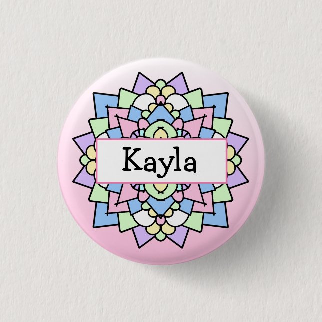 Pretty Pink and Purple Mandala      1 Inch Round Button (Front)