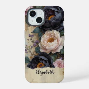 Pretty Pink and Purple Peonies Personalized iPhone 15 Case