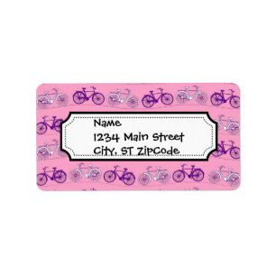 Pretty Pink and Purple Vintage Bicycle Bikes Print Label