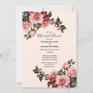 Pretty pink and red roses Rehearsal Dinner Invitation