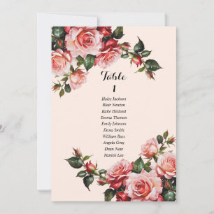 Pretty pink and red roses seating chart card