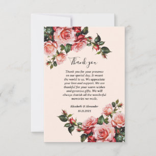 Pretty pink and red roses wedding thank you card