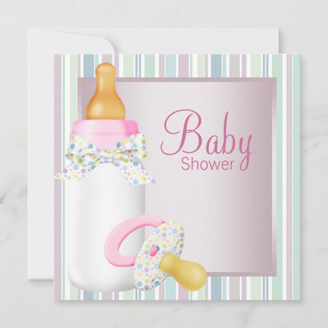 Pretty Pink and Teal Blue Baby Girl Shower Invitation (Front)