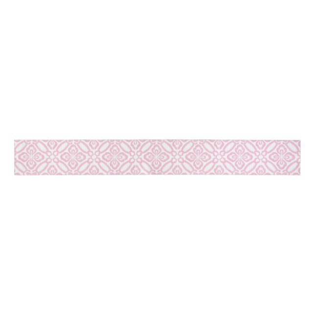 Pretty Pink And White Antique Tile Matching Grosgrain Ribbon (Front)