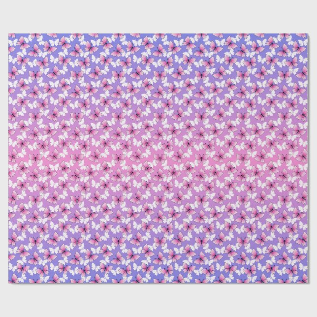 Pretty Pink and White Butterfly Round Pillow  Wrapping Paper (Flat)