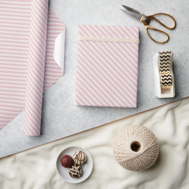 Pretty Pink and White Diagonal Stripes Pattern Wrapping Paper (Crafts)