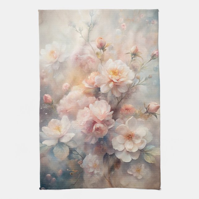 Pretty Pink and White Flowers  Kitchen Towel (Vertical)