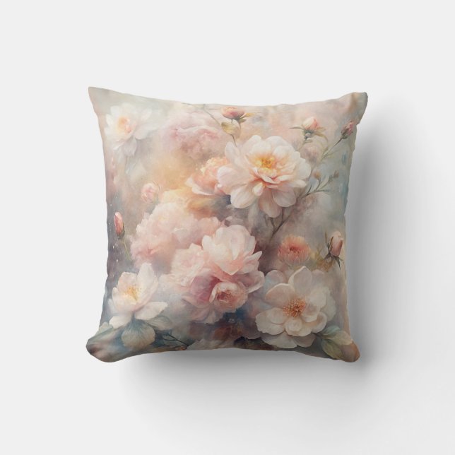 Pretty Pink and White Flowers  Throw Pillow (Front)