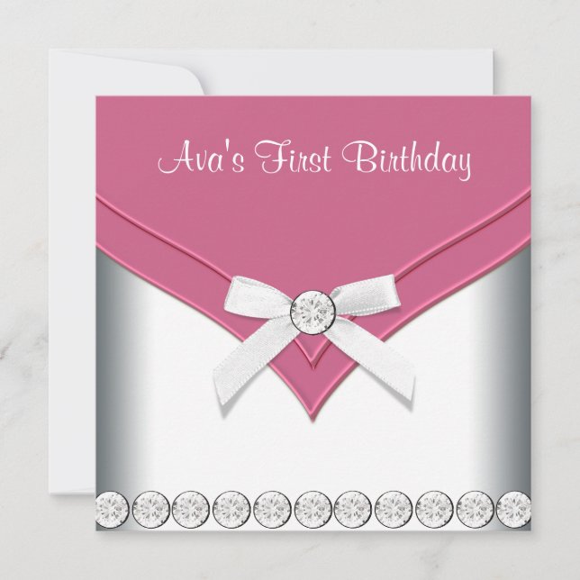 Pretty Pink and White Girls Birthday Party Invitation (Front)