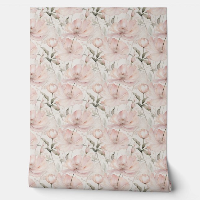 Pretty pink and white peonies in a calm design wallpaper (Unrolling)