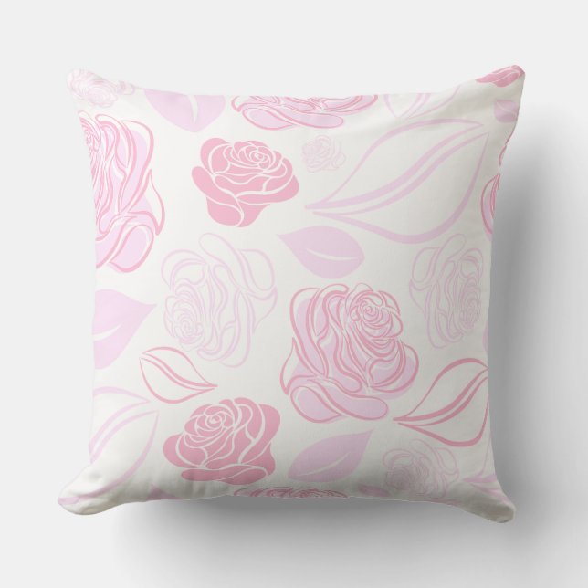 Pretty Pink and White Roses and Leaves   Throw Pillow (Front)