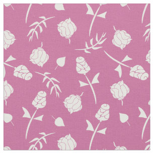 Pretty Pink and White Roses Rosebud Floral Print Fabric