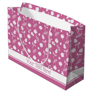 Pretty Pink and White Roses Rosebud Floral Print Large Gift Bag
