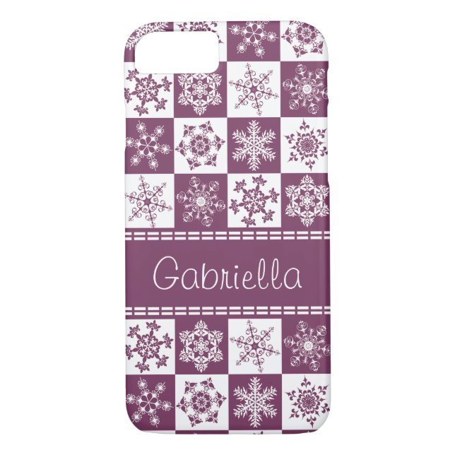Pretty Pink and White Snowflakes Skier's Holiday Case-Mate iPhone Case (Back)
