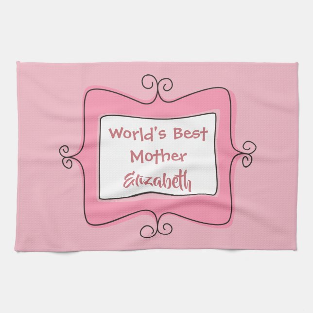 Pretty Pink and White Worlds Best Mother Kitchen Towel (Horizontal)