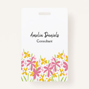 Pretty Pink and Yellow Floral  Badge