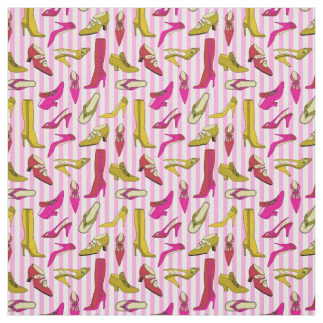 Pretty Pink and Yellow High Heeled Shoes Pattern Fabric (Swatch)