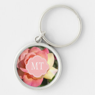 Pretty pink and yellow rose flower, custom keychain
