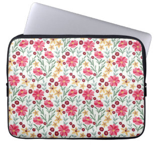 Pretty Pink and Yellow Vintage Floral Pattern Laptop Sleeve