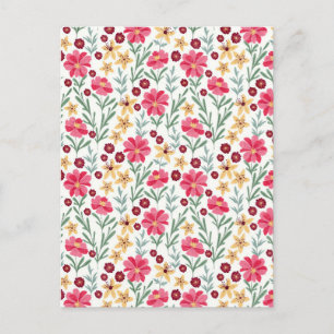 Pretty Pink and Yellow Vintage Floral Pattern Postcard