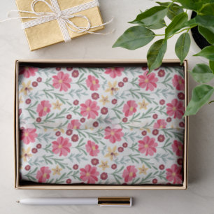 Pretty Pink and Yellow Vintage Floral Pattern Tissue Paper