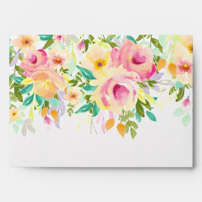 Pretty Pink and Yellow Watercolor Floral Envelopes (Front)