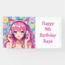 Pretty Pink Anime Girl's Birthday Party