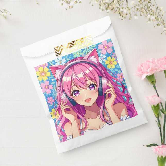 Pretty Pink Anime Girl's Birthday Party Favour Bag (Sealed)