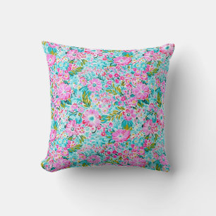 Pretty Pink Aqua Blue Chic Trendy Pastel  Throw Pillow