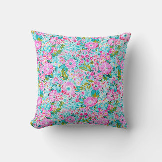 Pretty Pink Aqua Blue Chic Trendy Pastel  Throw Pillow