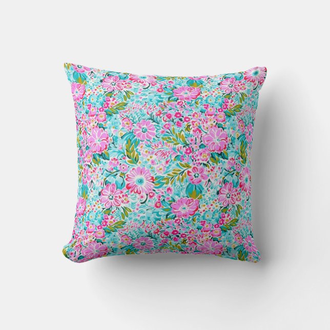 Pretty Pink Aqua Blue Chic Trendy Pastel  Throw Pillow (Front)