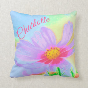 Pretty Pink Aster Flower Throw Pillow