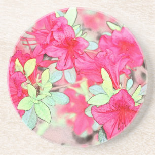 pretty pink azalea flowers. Floral garden plant Coaster