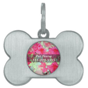pretty pink azalea flowers. Floral garden plant Pet ID Tag