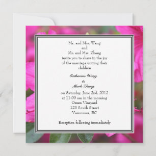 pretty pink azalea flowers wedding invitation
