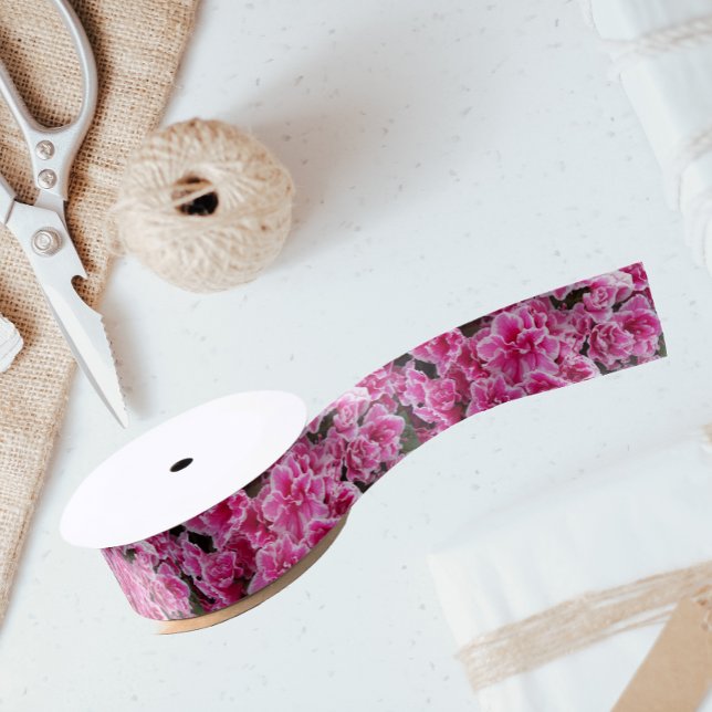 Pretty Pink Azaleas Floral Satin Ribbon (In Situ)