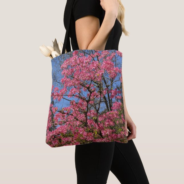 Pretty Pink Azaleas Floral Tote Bag (Close Up)