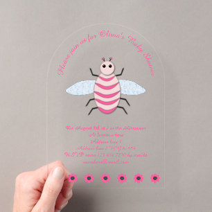 Pretty Pink Baby Girl Bee Custom Baby Shower Acrylic Invitations