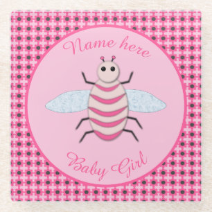 Pretty Pink Baby Girl Bee Custom Glass Coaster