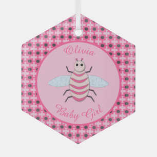 Pretty Pink Baby Girl Bee Custom Glass Ornament